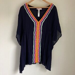 Nanette Lepore Black Swim Coverup with Multicolor Trim
